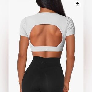 Danysu Open Back Crop Top with Removable Pads: Backless Workout Gym Shirt